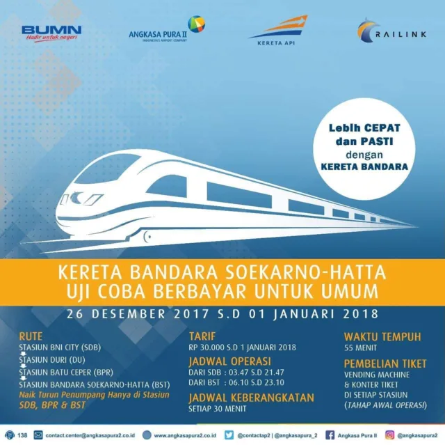 Hari Ini Kereta Menuju Bandara Soekarno-Hatta Beroperasi