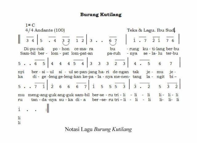 Lirik Lagu Burung Kutilang Ciptaan Saridjah Niung (Ibu Sud) - Berita