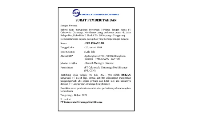 PT Cakrawala Citramega Multifinance - Sdr Eka Iskandar