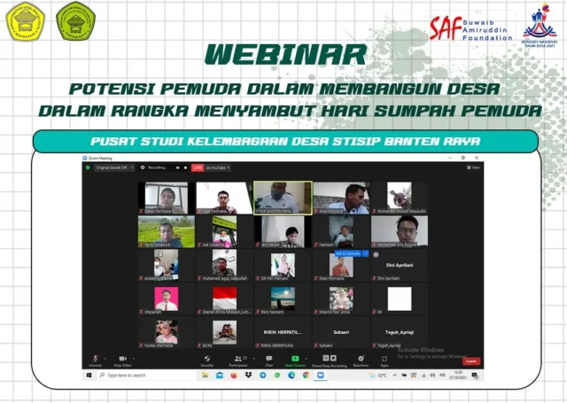 STISIP Banten Raya gelar Webinar potensi pemuda dalam membangun desa dalam rangka menyambut hari sumpah pemuda.