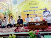 Para calon Kepala Desa Sipayung berkumpul dan deklarasi damai pada acara Milad Ponpes Tajul Falah, Cipanas, Lebak, Banten.