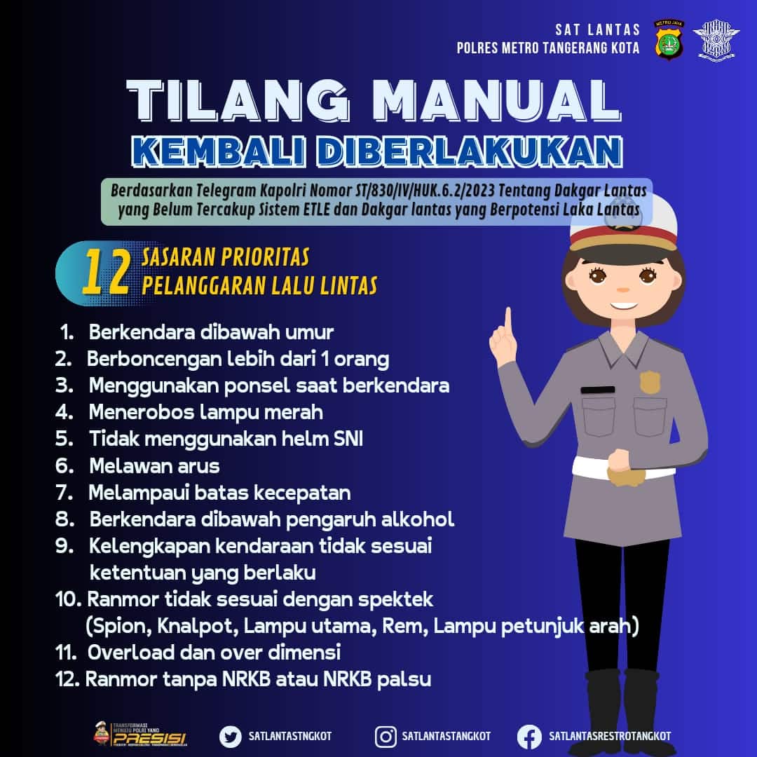 Besok! Selain ETLE, Polres Metro Tangerang Kota Kembali Berlakukan Tilang Manual