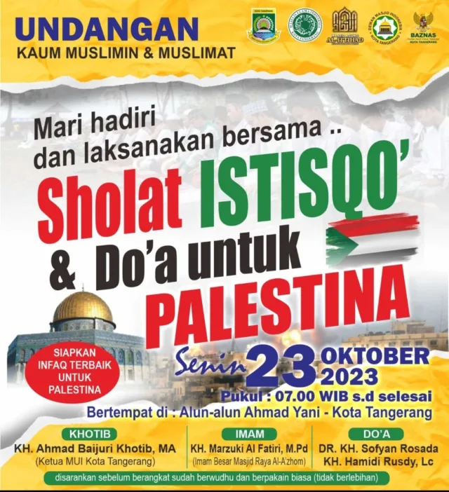 Walikota Ajak Warga Kota Tangerang Salat Istisqa' dan Berdoa untuk Palestina