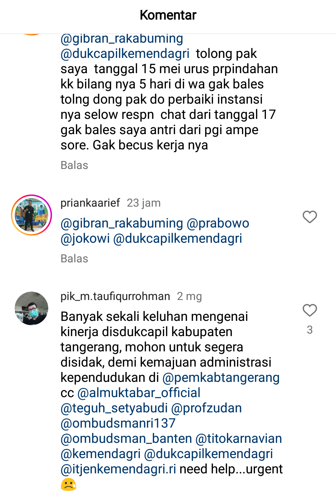 Keluhkan Layanan Disdukcapil Kab Tangerang, Netizen Mulai Ramai Mention Presiden dan Wapres Terpilih Prabowo-Gibran