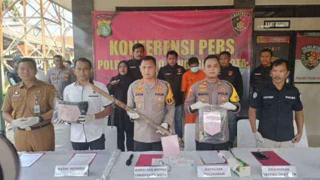 Polsek Teluknaga, Polres Metro Tangerang Kota, Polda Metro Jaya menggelar konferensi pers, Foto. (Istimewa)