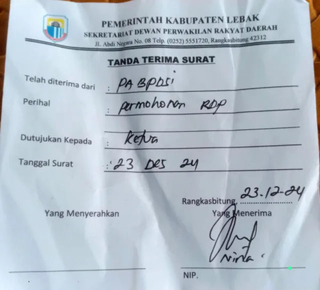 Surat Permohonan Audiensi RDP PABPDSI diabaikan oleh DPRD Kabupaten Lebak, pada Senin (30/12/2021).