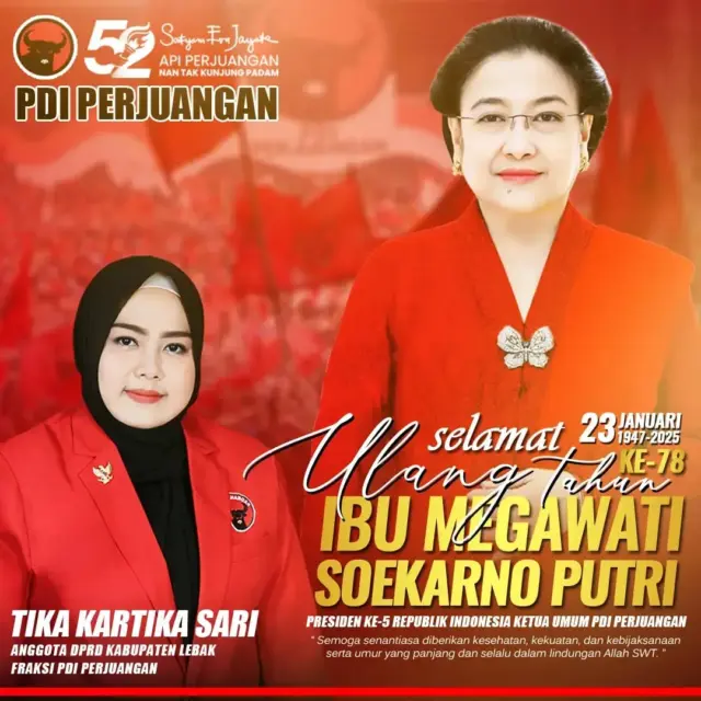 Tika Kartika Sari, Anggota DPRD Kabupaten Lebak Berikan do'a terbaik untuk Ketua Umum PDI Perjuangan Ibu Megawati Soekarnoputri, pada Kamis (23/01/2025).