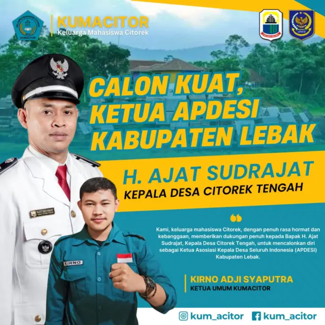 Kirno Aji Saputra, Ketua Kumacitor mendukung H. Ajat Sudrajat untuk menjadi Ketua APDESI Kabupaten Lebak, pada Sabtu (01/02/2025).